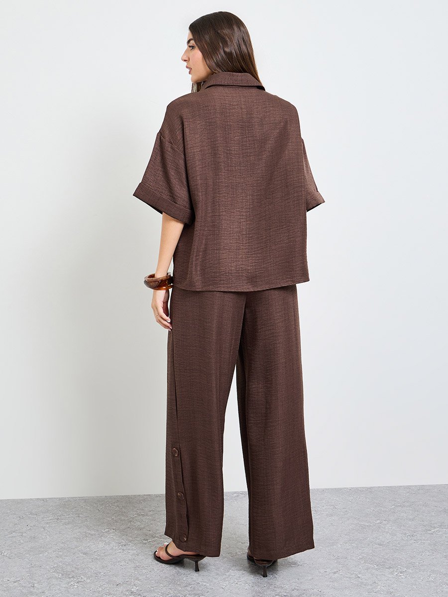 Brown Oversized Top and Wide Leg Pants Modest Set