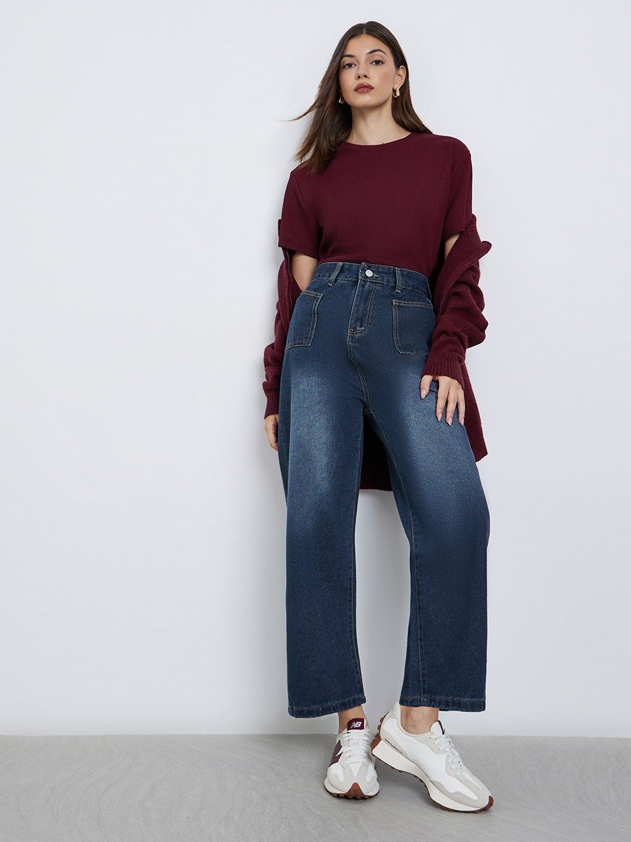 Double Patch Pocket Detail Mom Jeans