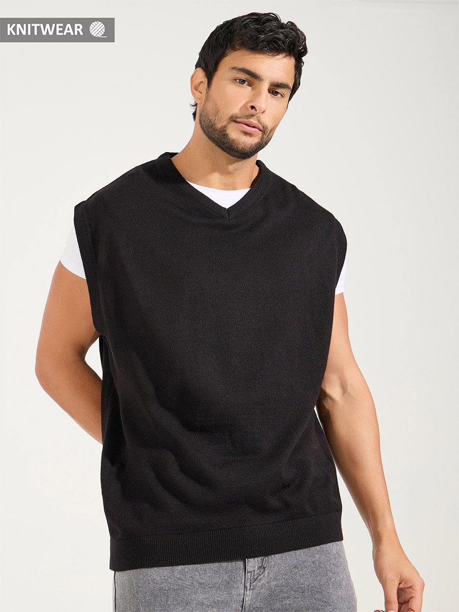 Relaxed Fit V Neck Sweater Vest
