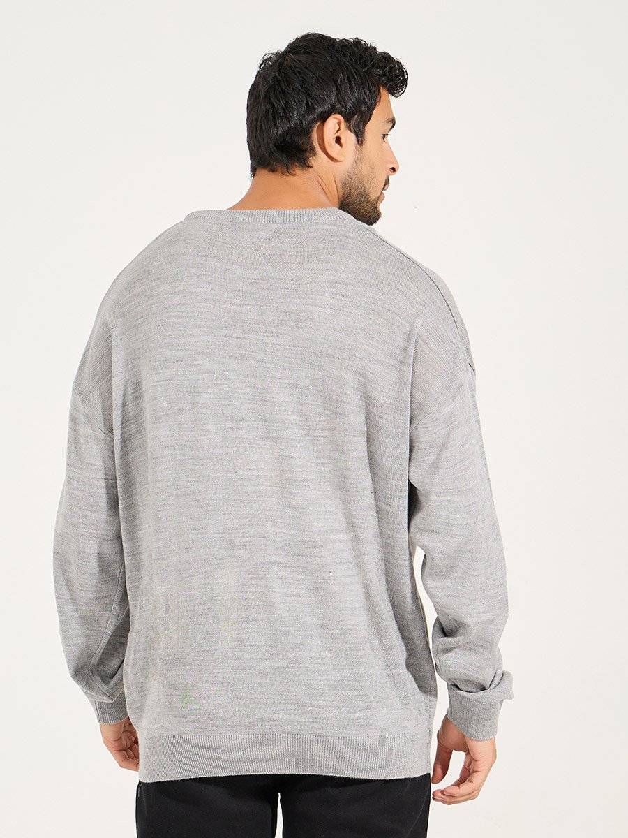 Relaxed Fit Crew Neck Sweater with Dropped Shoulder