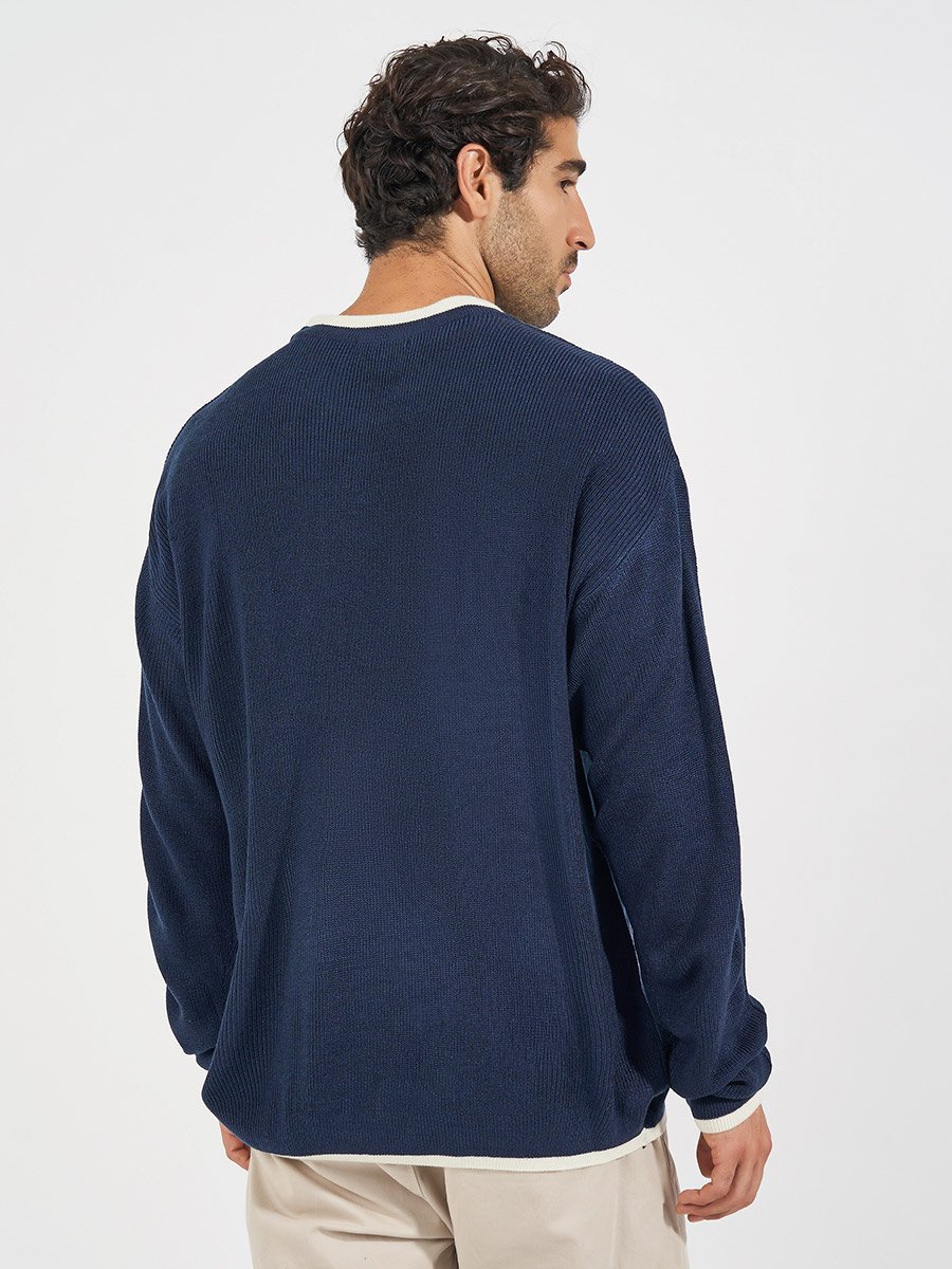 Relaxed Tuck Knit Lightweight Sweater with Contrast Detail