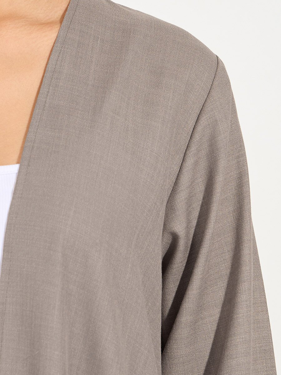 Brown Linen Look Abaya with Wide Sleeves