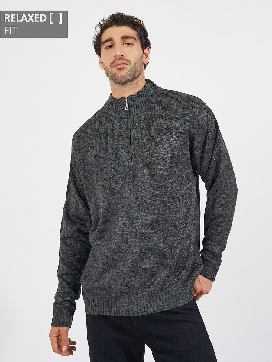Relaxed Fit Quarter Zip Up Lightweight Sweater