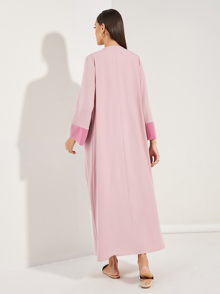 Contrast Cuff Open Front Abaya