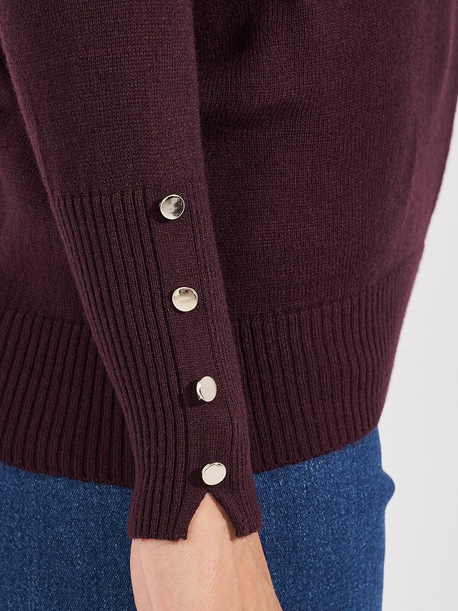 Slim Fit Turtle Neck Sweater with Button Cuff Detail