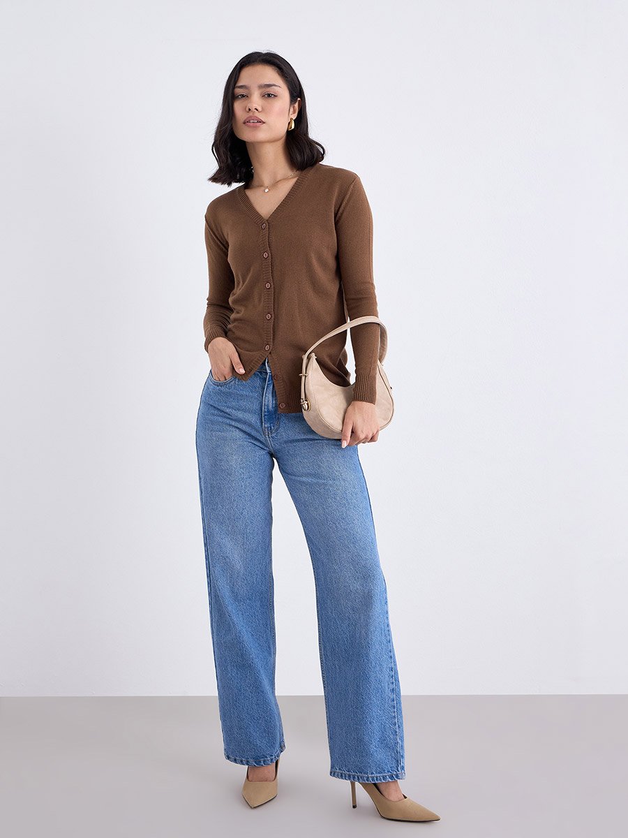 Regular Fit Button Placket Knit Cardigan