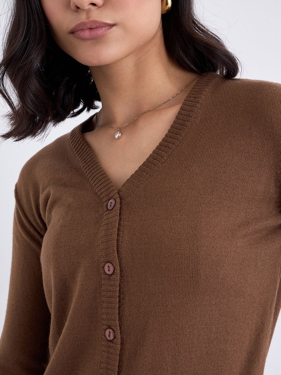 Regular Fit Button Placket Knit Cardigan