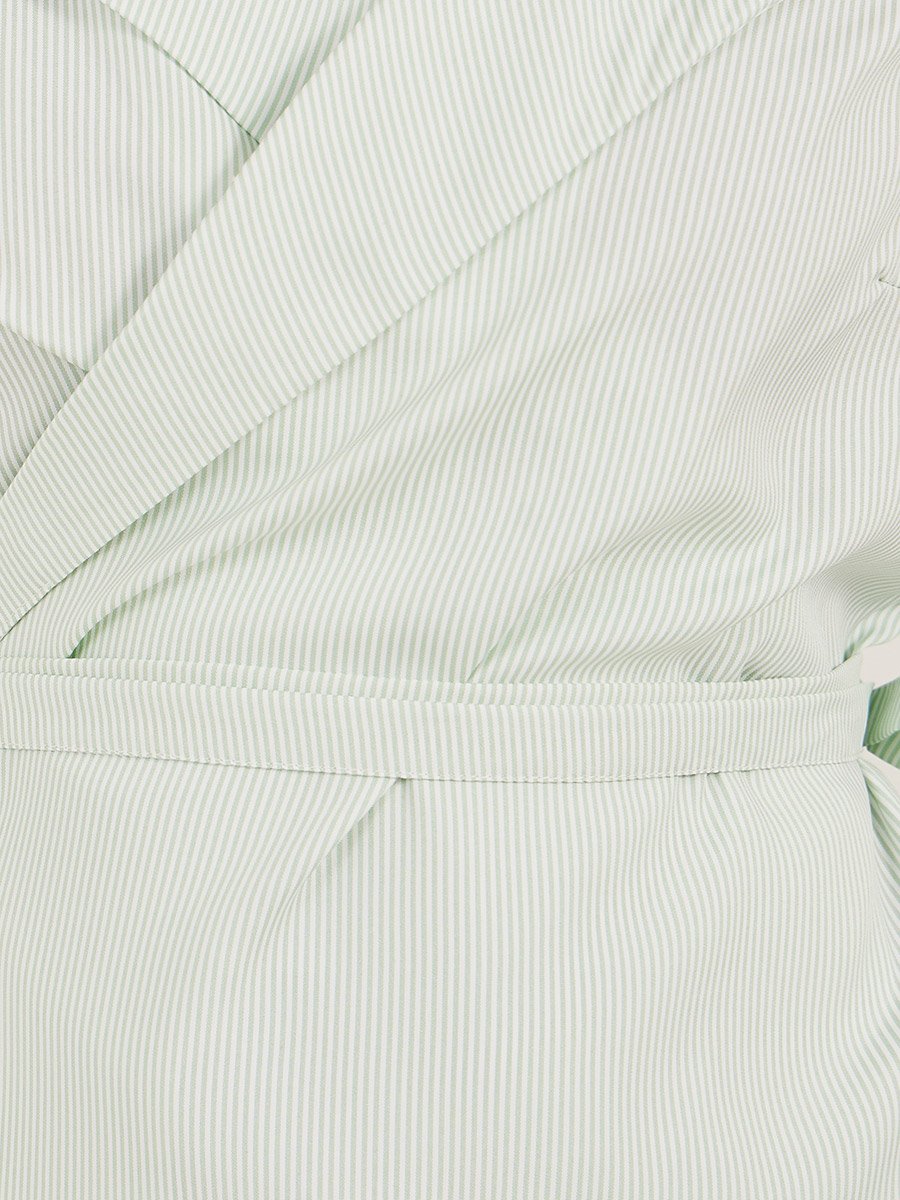 Striped Notch Lapel Wrap Top with Tie Detail