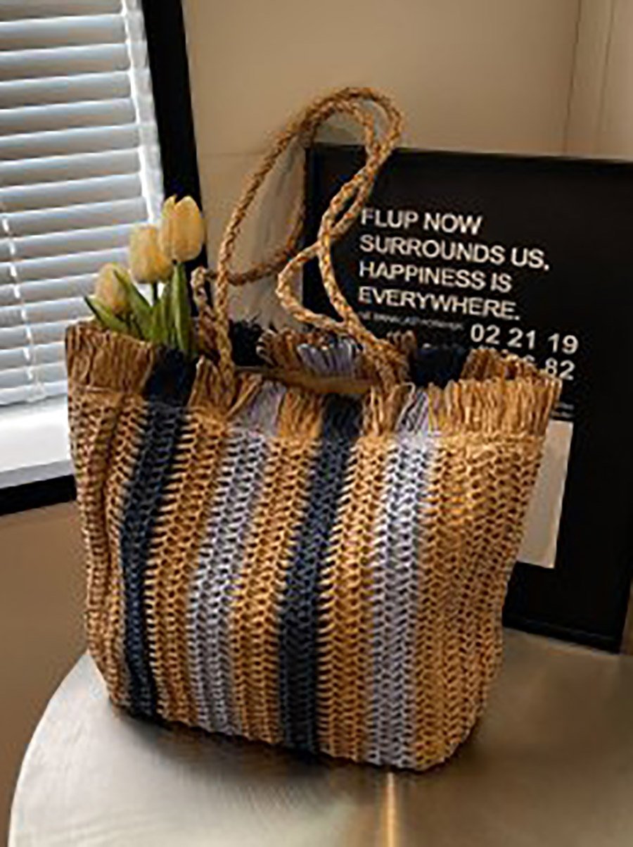 Flora Bella Raffia color  block 100% Raffia florabella Panama Lux Bag in Natural & Gold | REVOLVE main image 4
