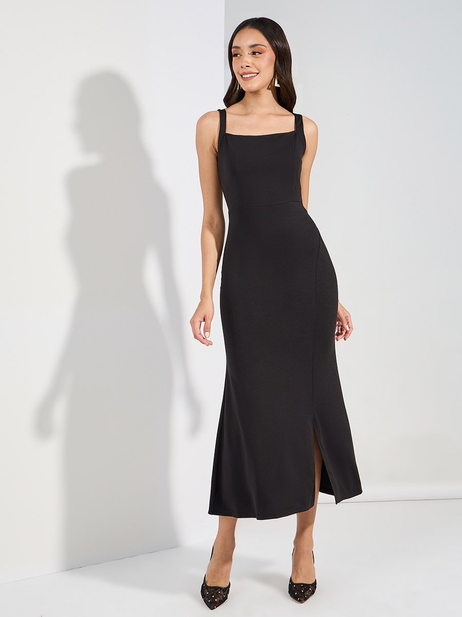 Sleeveless Bodycon Maxi Dress with Split Hem For Women at Kuwait | Styli
