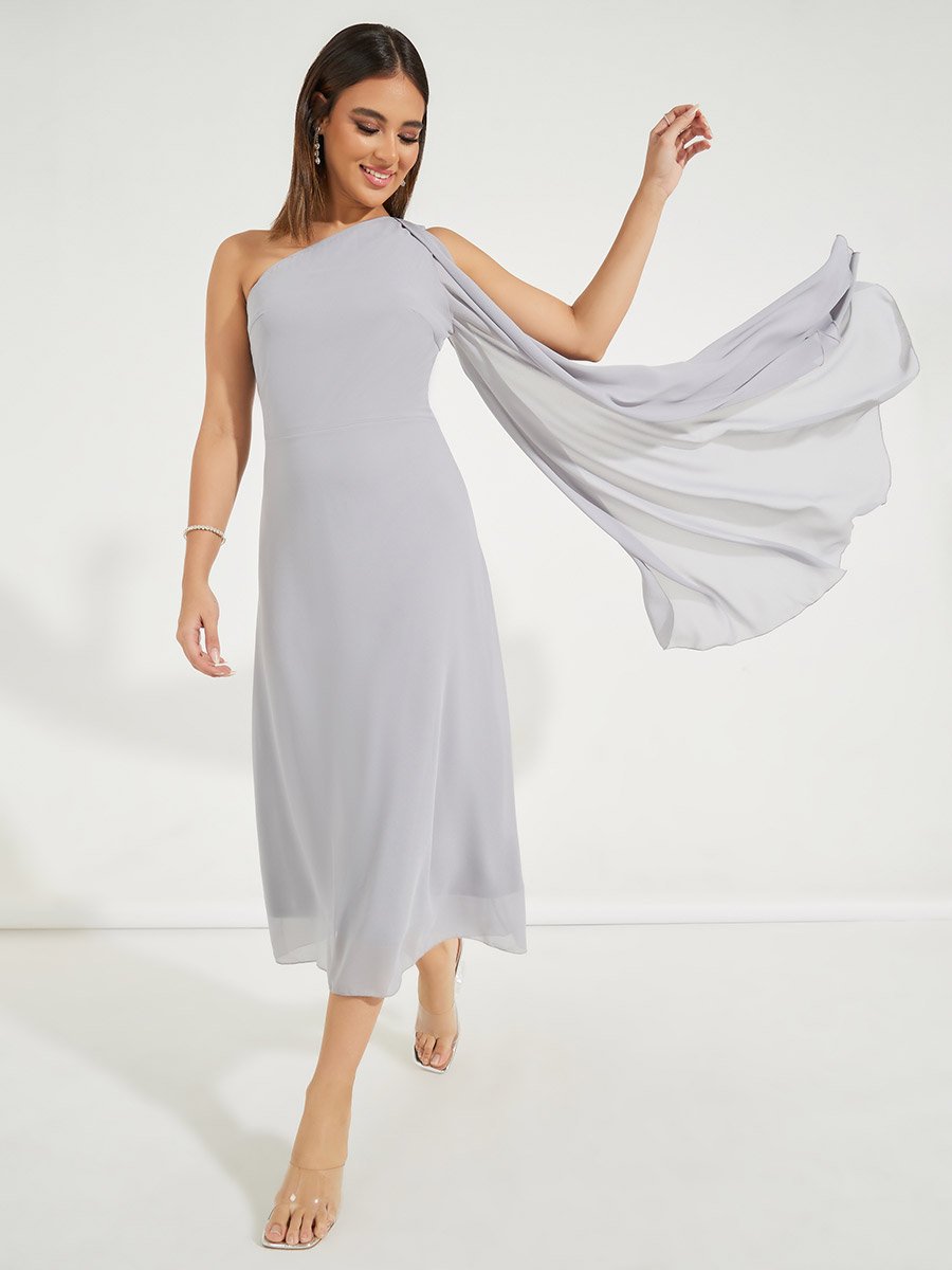 women's v neck midi dress CHIC V-NECK MIDI DRESS WITH DRAMATIC PUFF SLEEVES (BLACK)