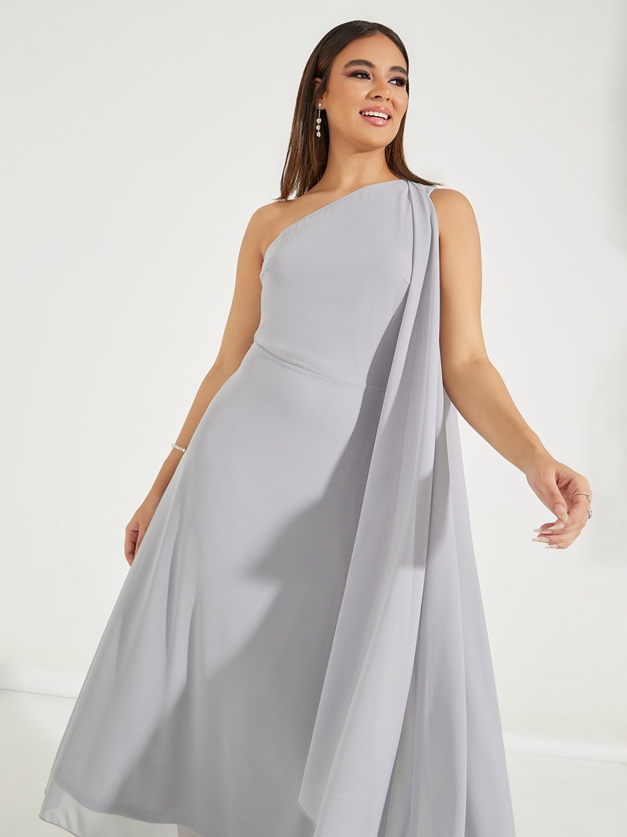 One Shoulder Draped Midi Dress