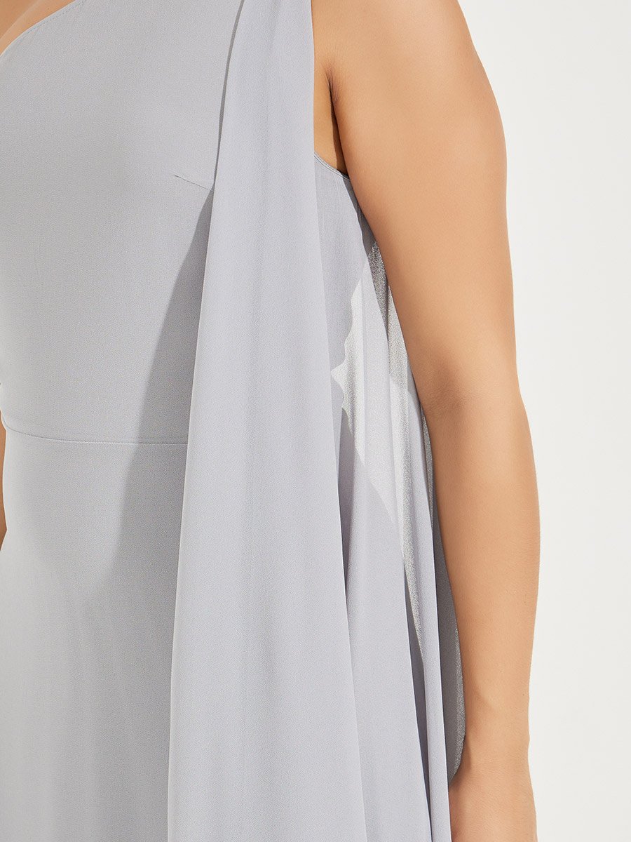 One Shoulder Draped Midi Dress