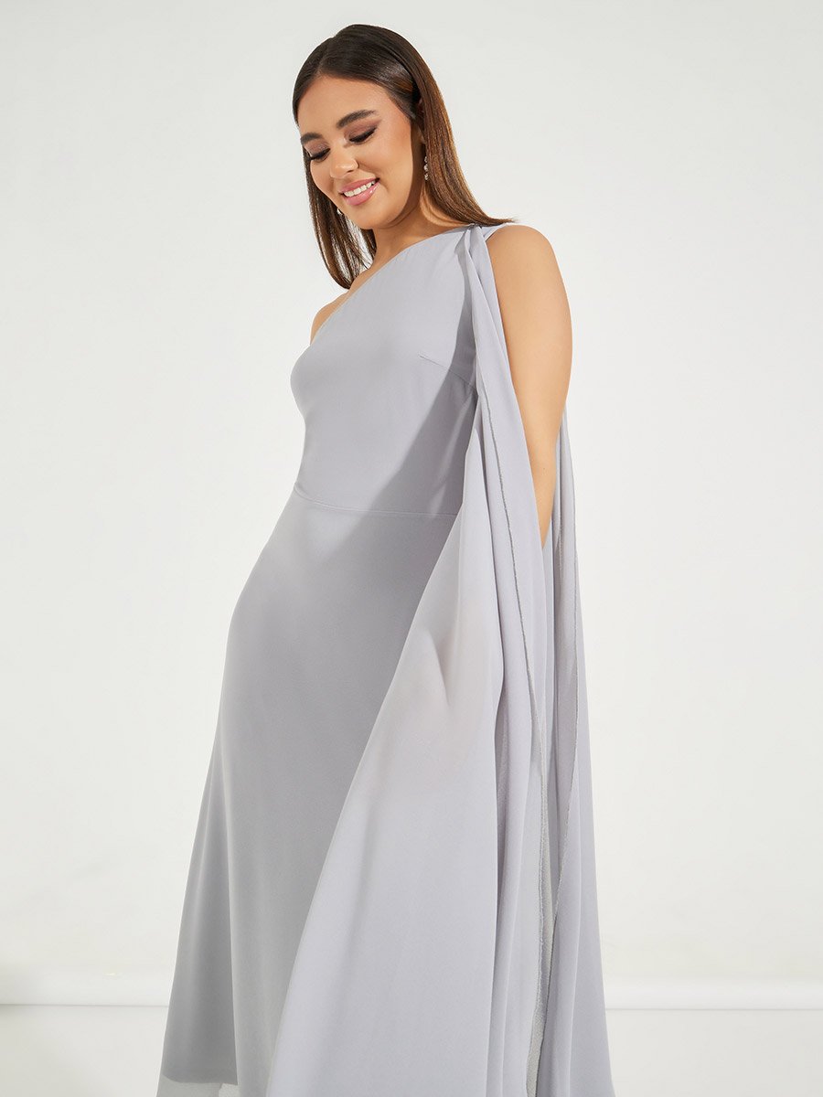 One Shoulder Draped Midi Dress