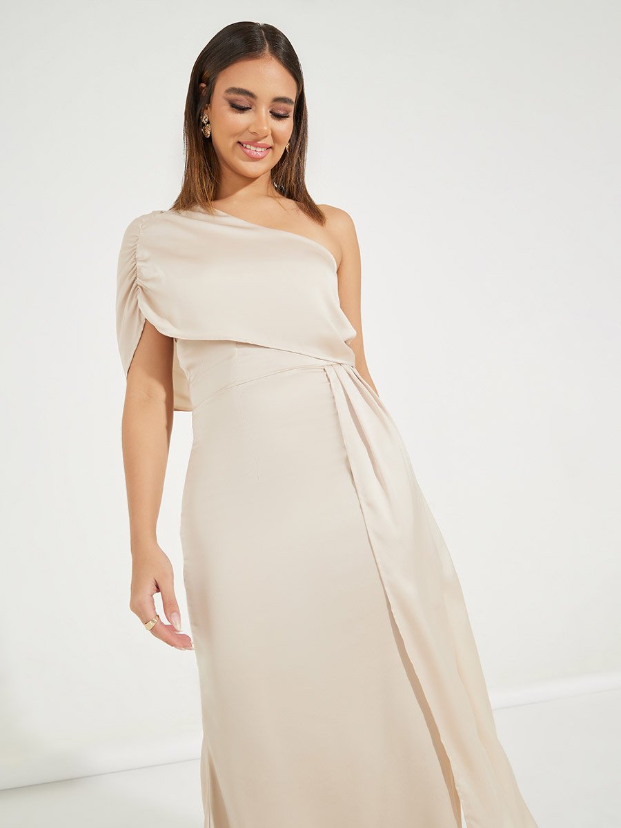 Gathered One Shoulder Draped Maxi Dress For Women at Kuwait | Styli