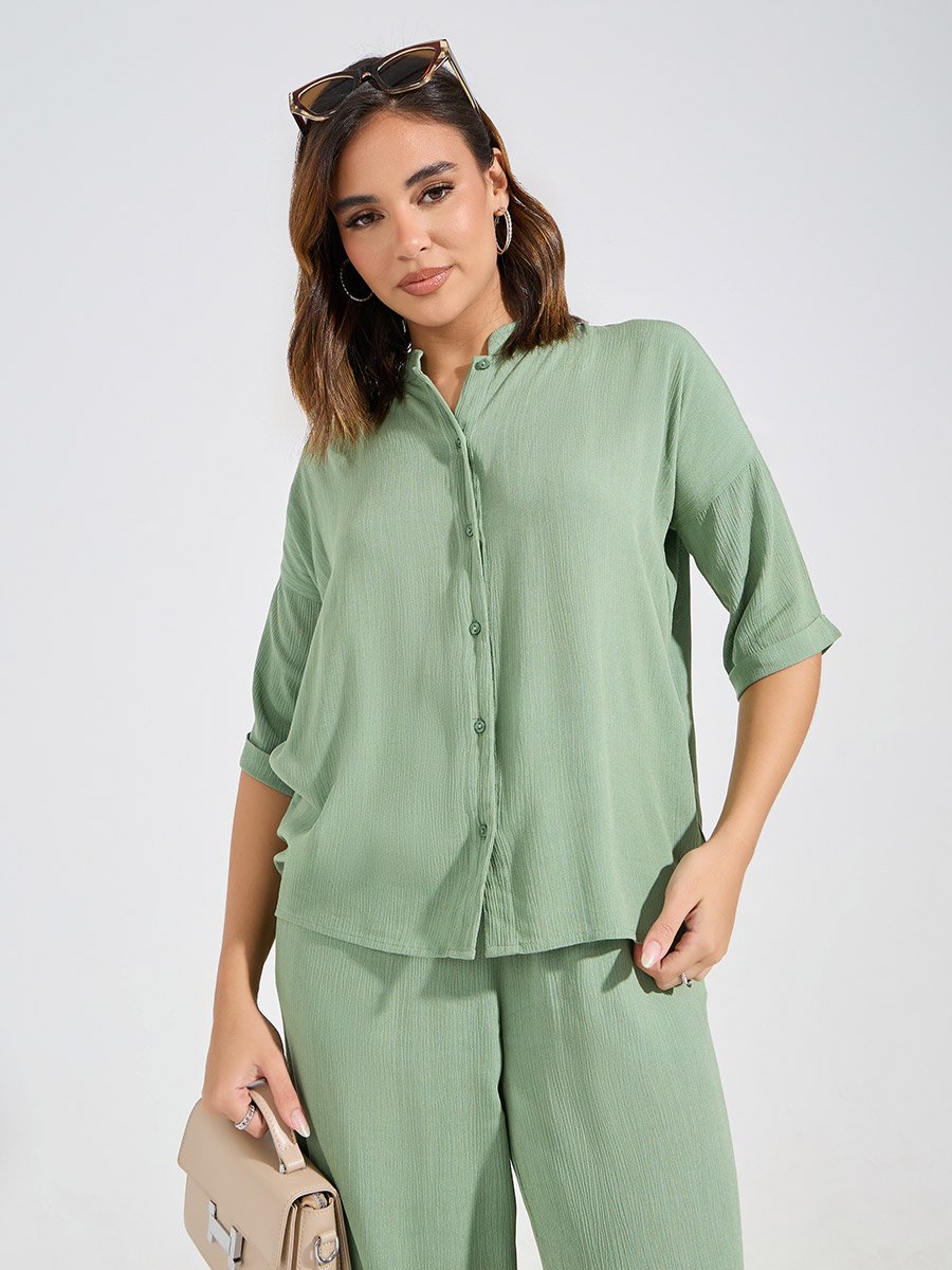 Textured Boxy Shirt and Wide Leg Pants Co-Ords