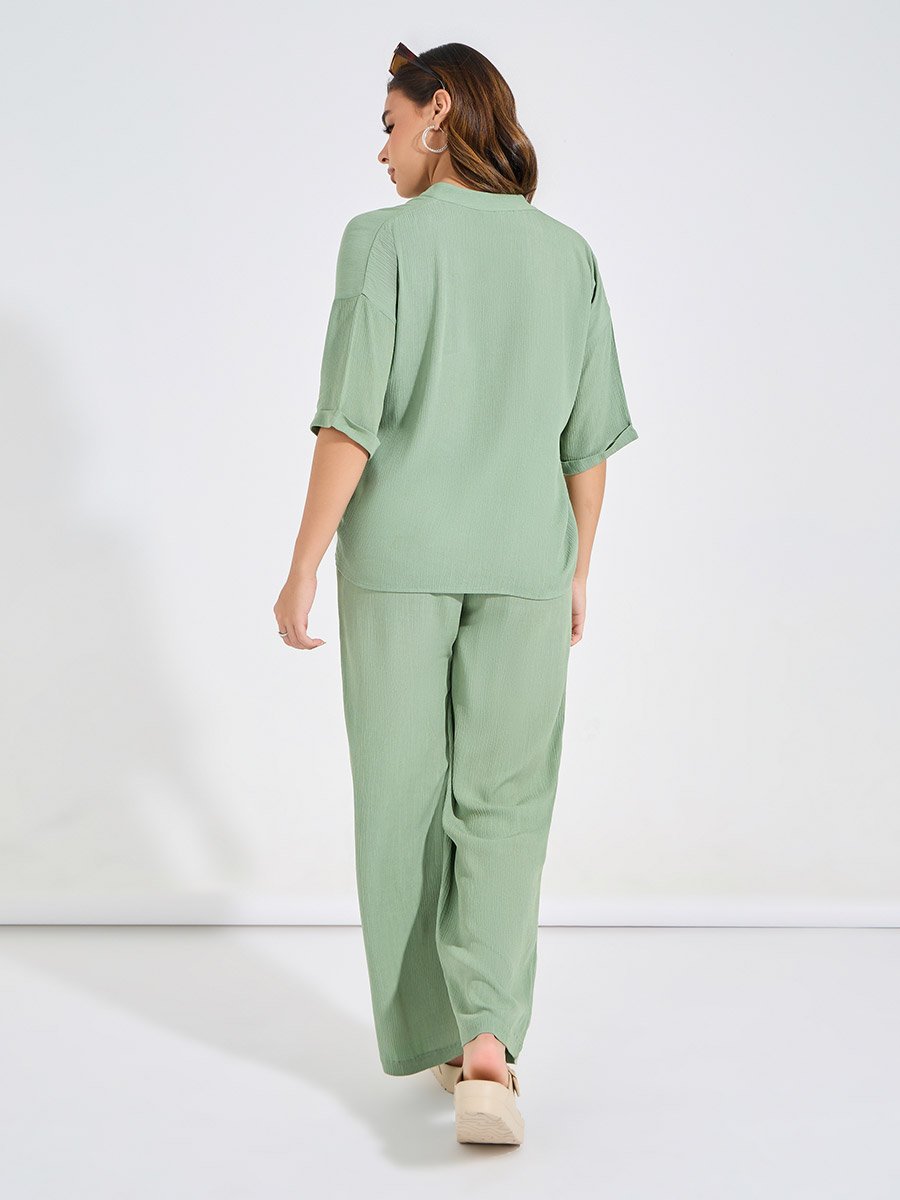 Textured Boxy Shirt and Wide Leg Pants Co-Ords