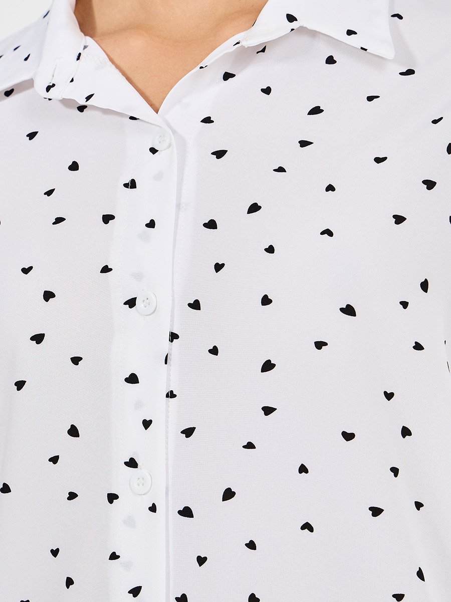 Woven Heart Print High Low Hem Shirt