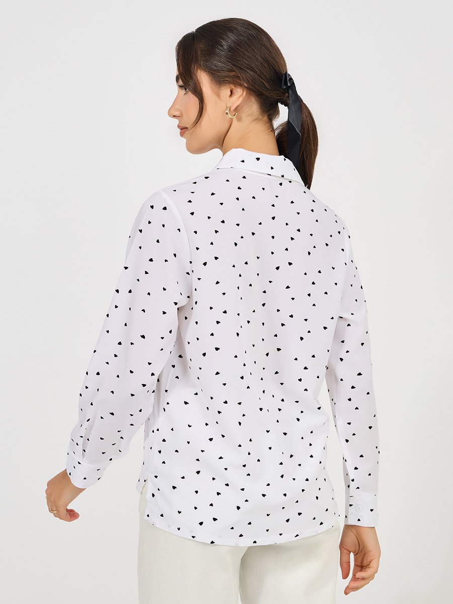 Woven Heart Print High Low Hem Shirt