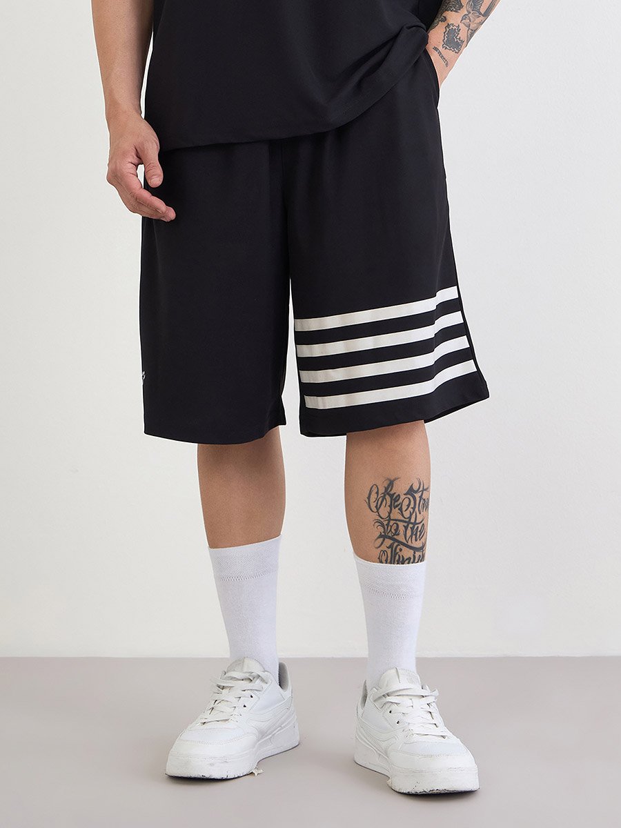 Oversized Stretch Pique Knit T-Shirt and Striped Shorts Set