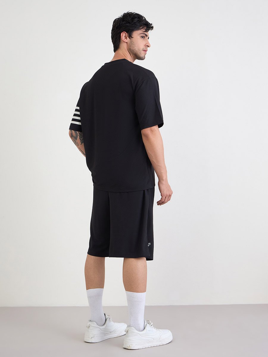 Oversized Stretch Pique Knit T-Shirt and Striped Shorts Set