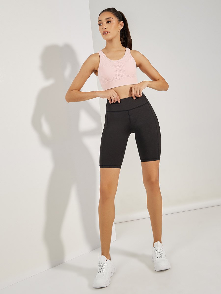 All Over Textured Breathable Fabric Hook and Eye Sports Bra