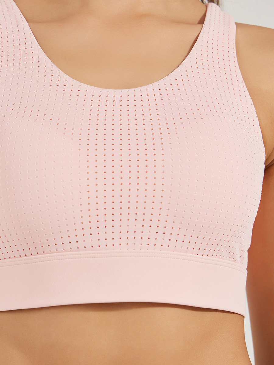 All Over Textured Breathable Fabric Hook and Eye Sports Bra