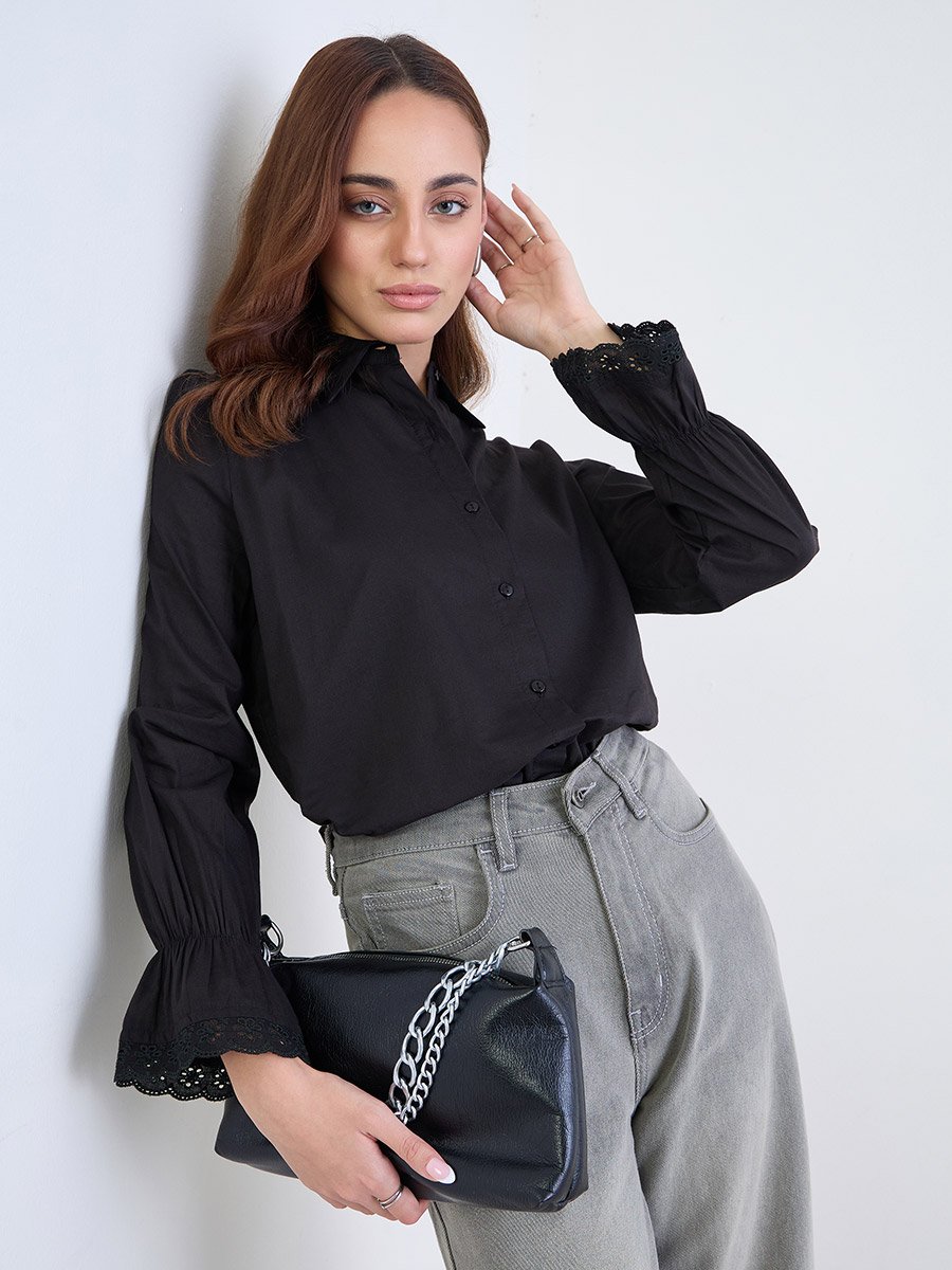 Schiffli Detail Shirt with Inner Cami