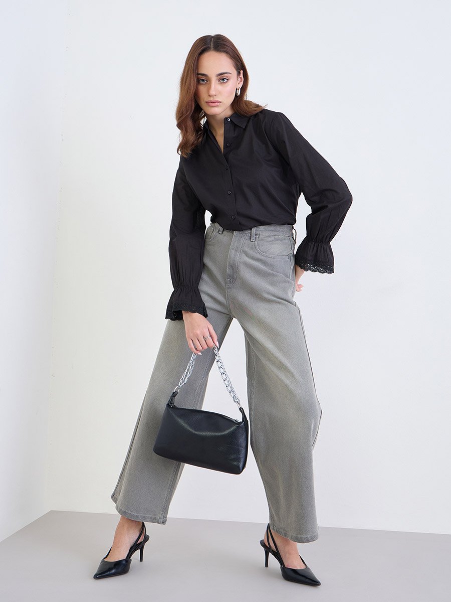 Schiffli Detail Shirt with Inner Cami