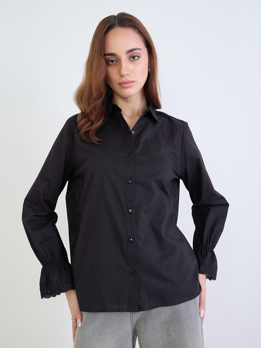 Schiffli Detail Shirt with Inner Cami