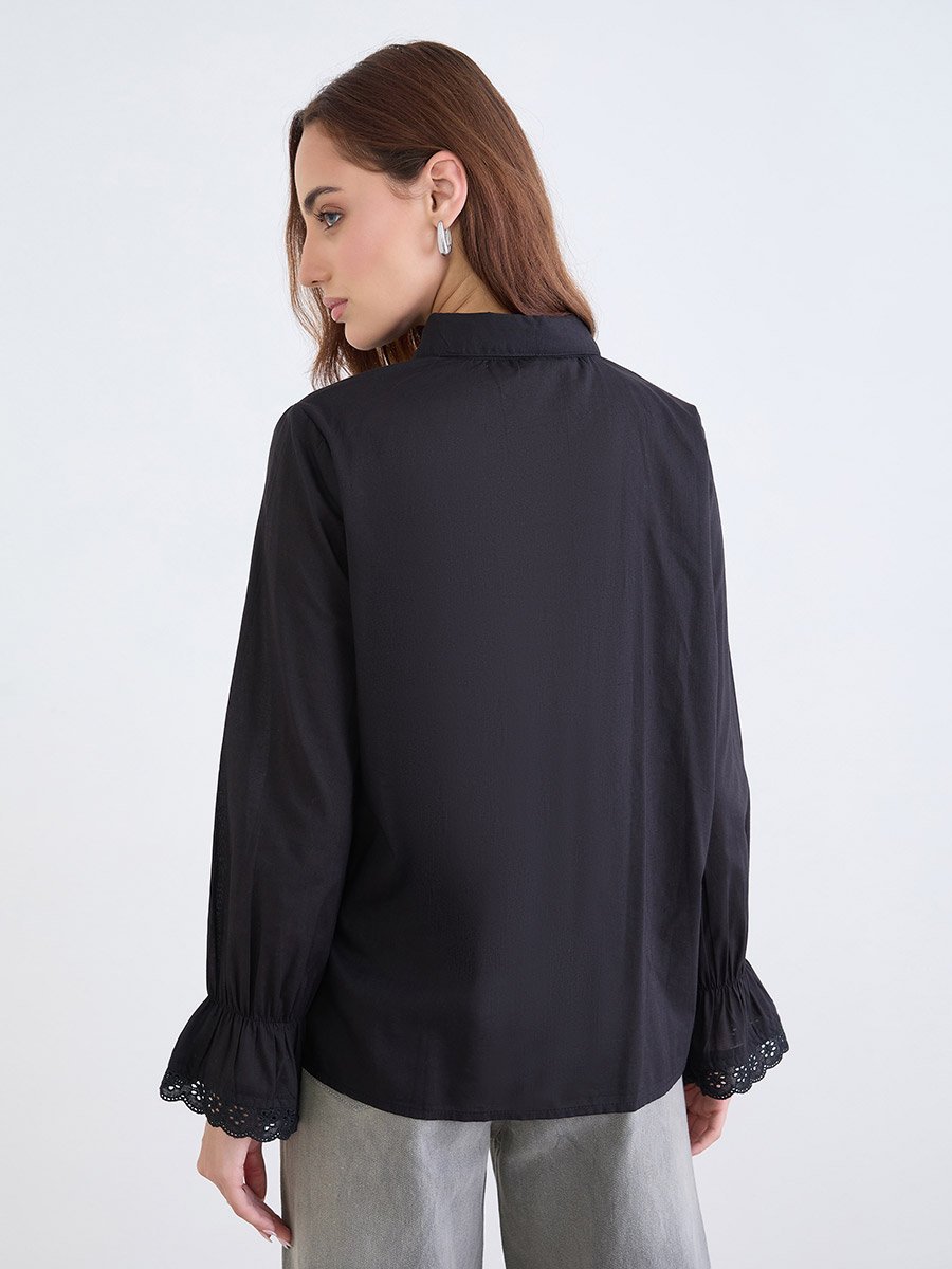 Schiffli Detail Shirt with Inner Cami