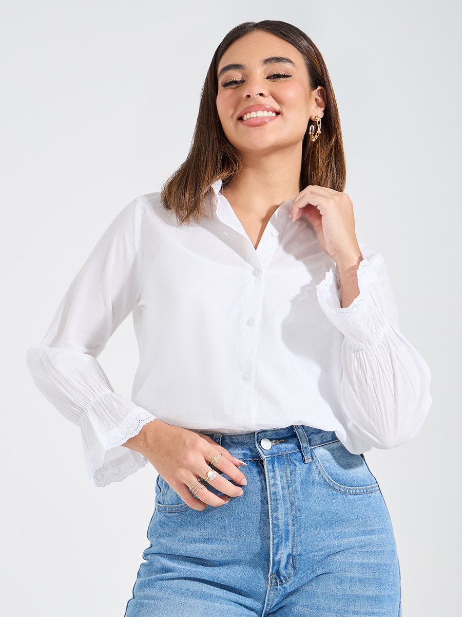 Schiffli Detail Shirt with Inner Cami