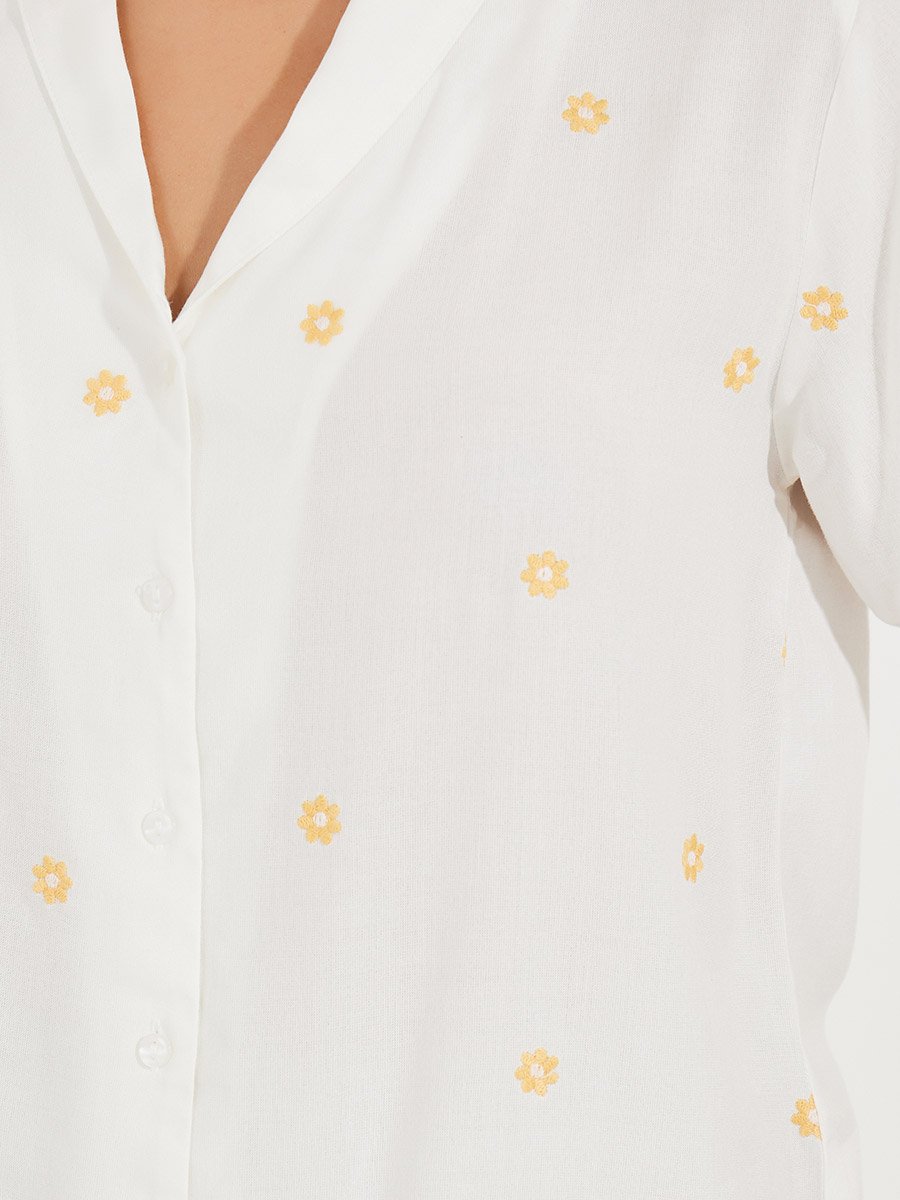 Floral Embroidery Detail Relaxed Fit Shirt