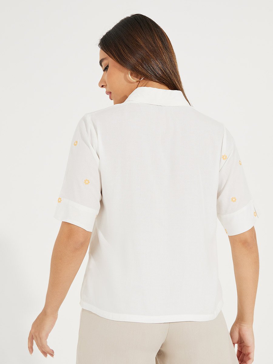 Floral Embroidery Detail Relaxed Fit Shirt