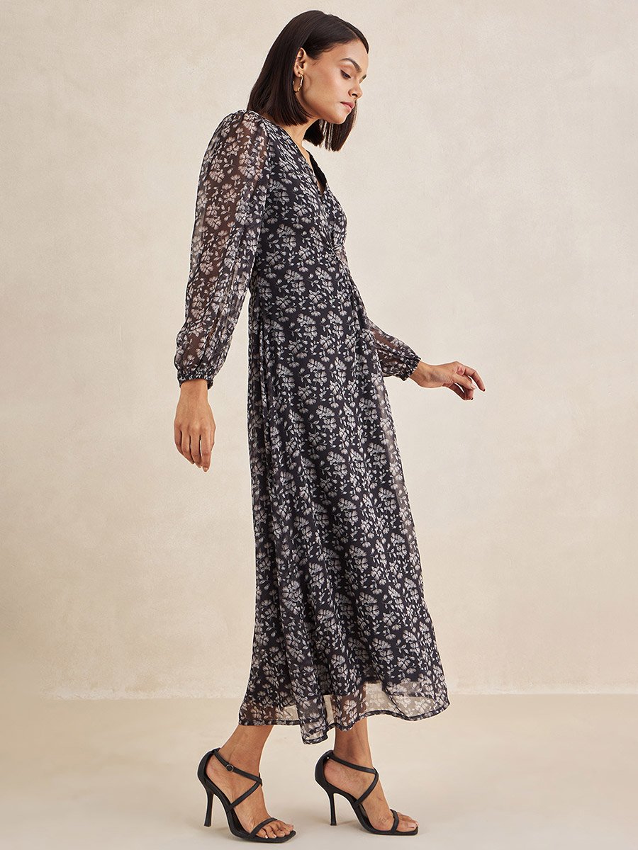Floral Print Front Knotted A-Line Maxi Dress For Women at Kuwait | Styli