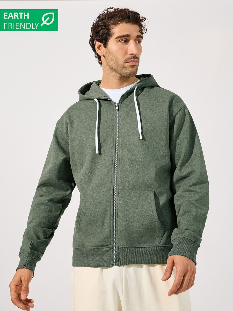 Men Olive Eco-Earth Relaxed Fleece Hoodie