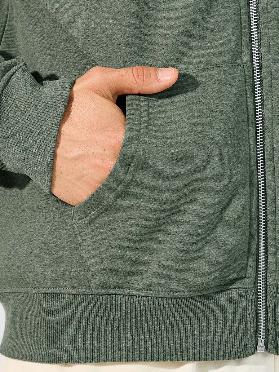 Men Olive Eco-Earth Relaxed Fleece Hoodie