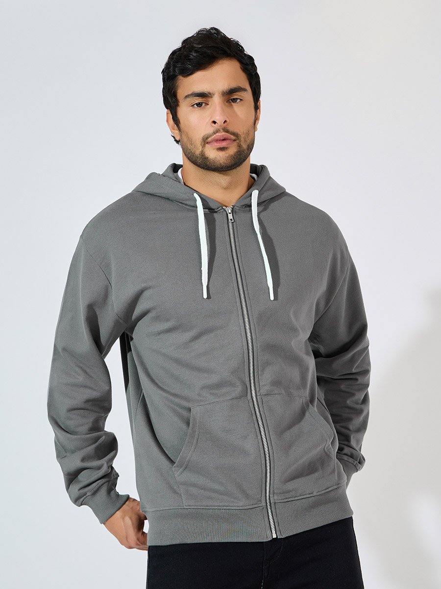Men Grey Eco-Earth Relaxed Fleece Hoodie