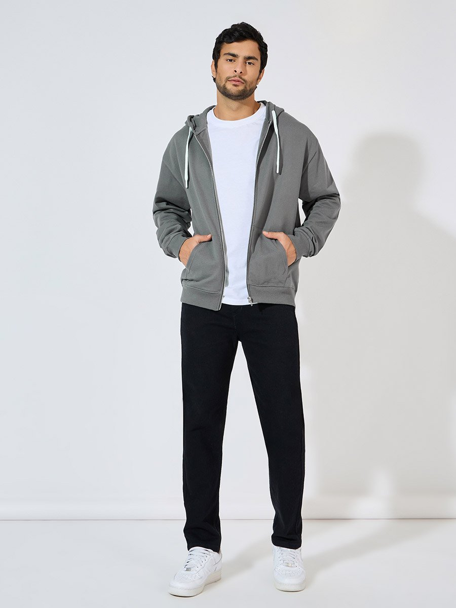 Men Grey Eco-Earth Relaxed Fleece Hoodie