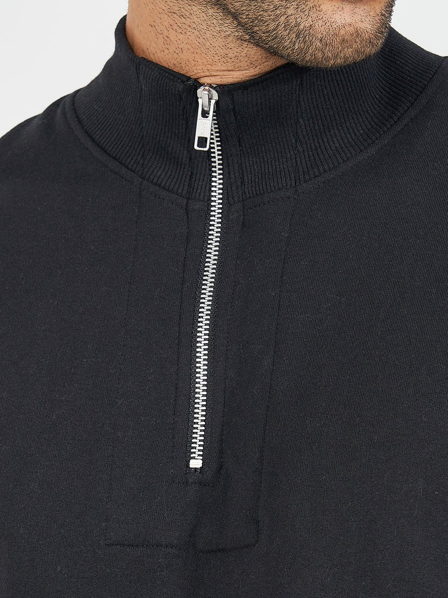 Relaxed Fit Quarter Zip Fleece Sweatshirt with Front Seam Detail