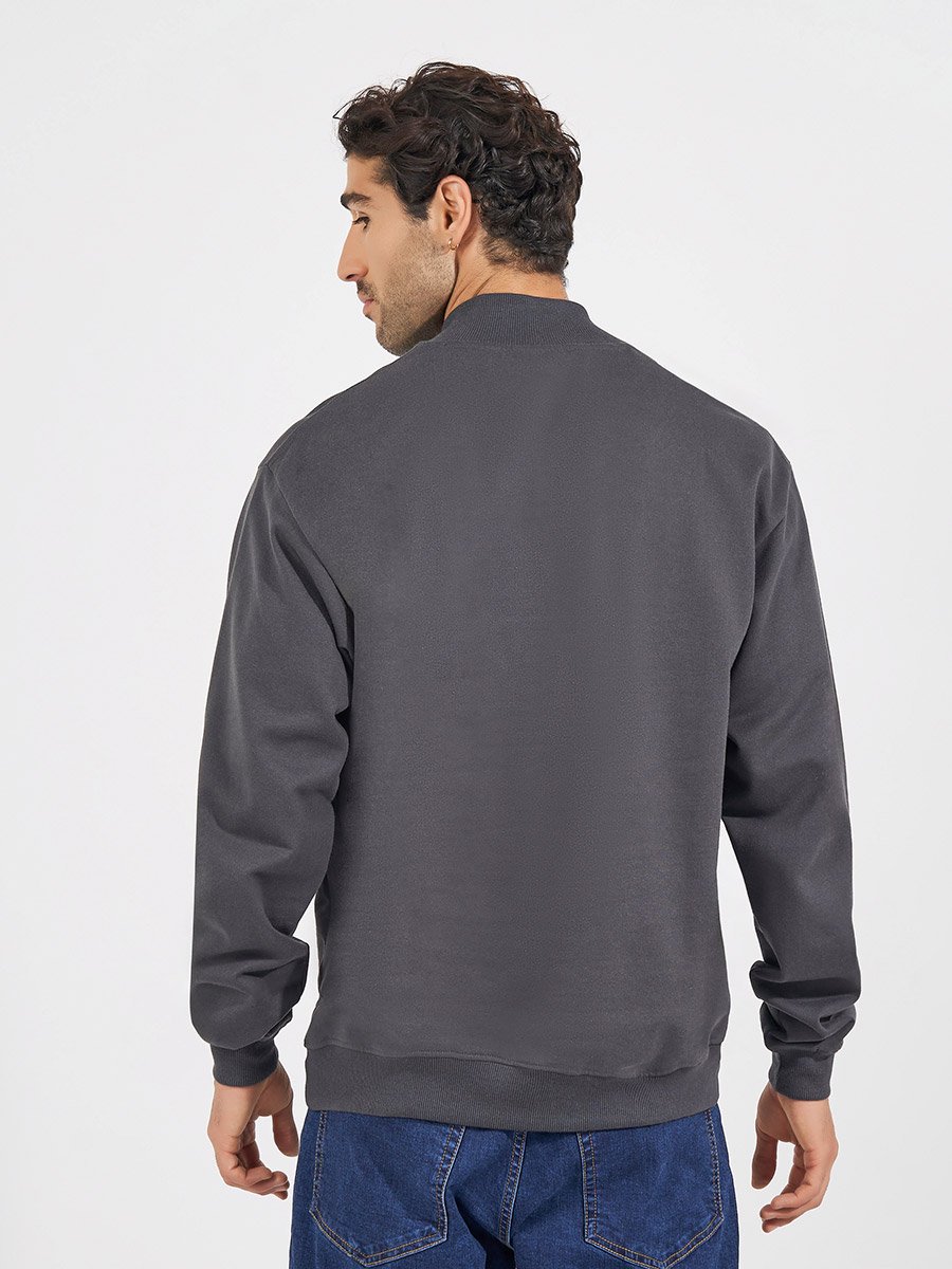 Relaxed Fit Quarter Zip Fleece Sweatshirt with Front Seam Detail