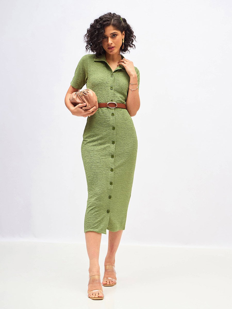 Knitted Front Button Bodycon Midi Dress For Women at Saudi | Styli