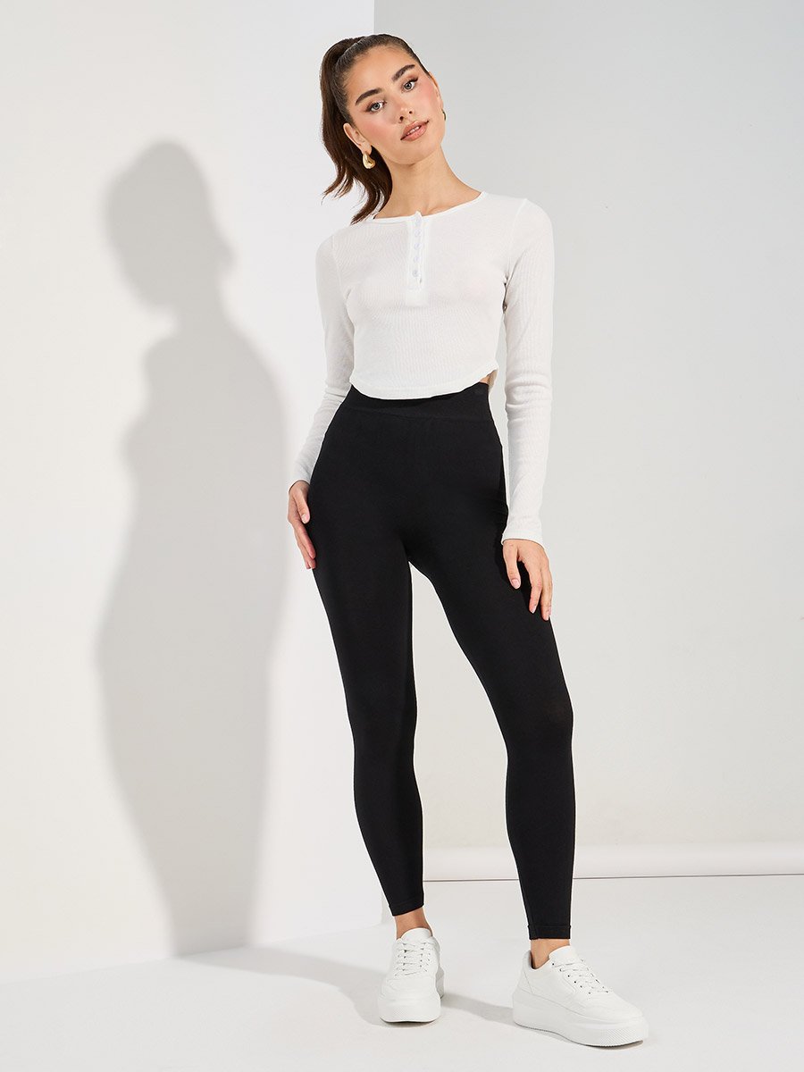 Elastic Waistband Solid Leggings