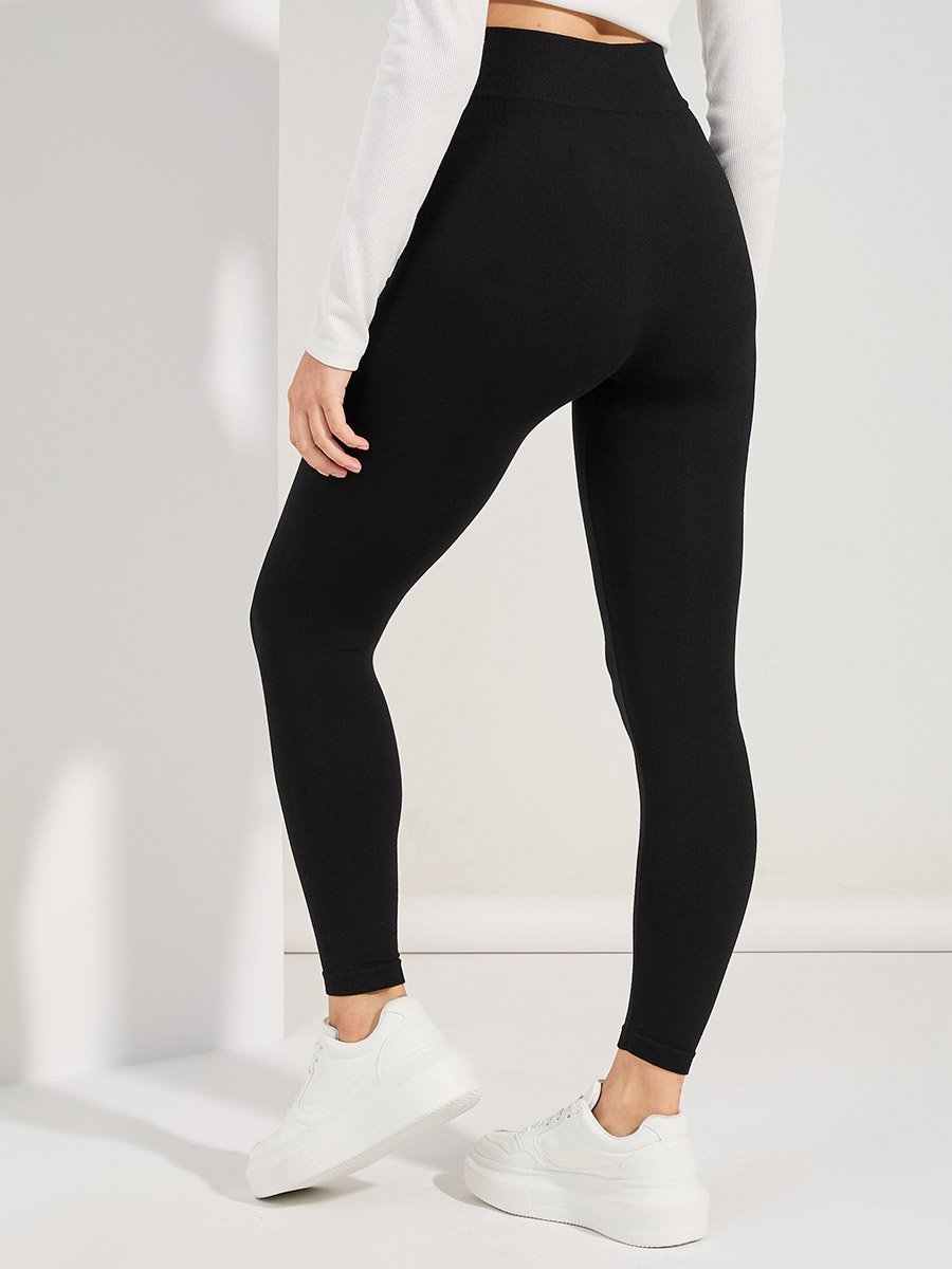 Elastic Waistband Solid Leggings