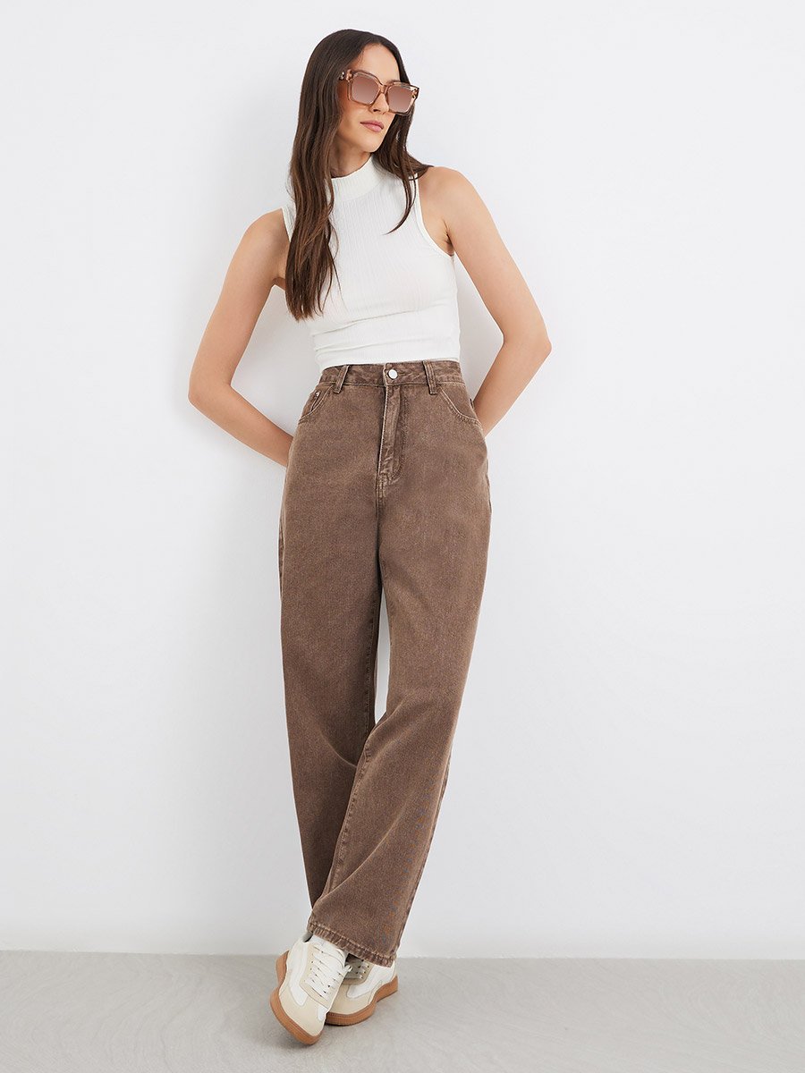 High Rise Washed Mom Fit Jeans