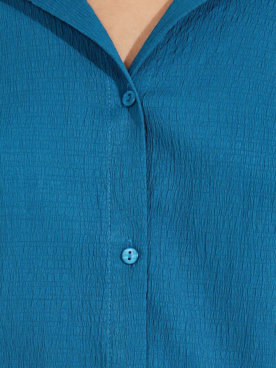 Textured Longline Shirt with Back Button Placket