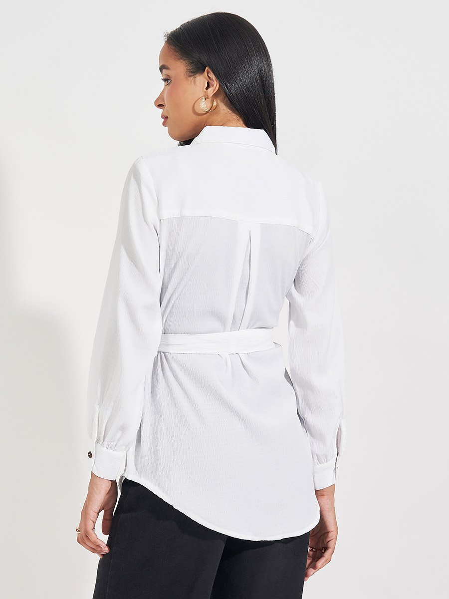 Regular Fit Longline Shirt with Tie Belt