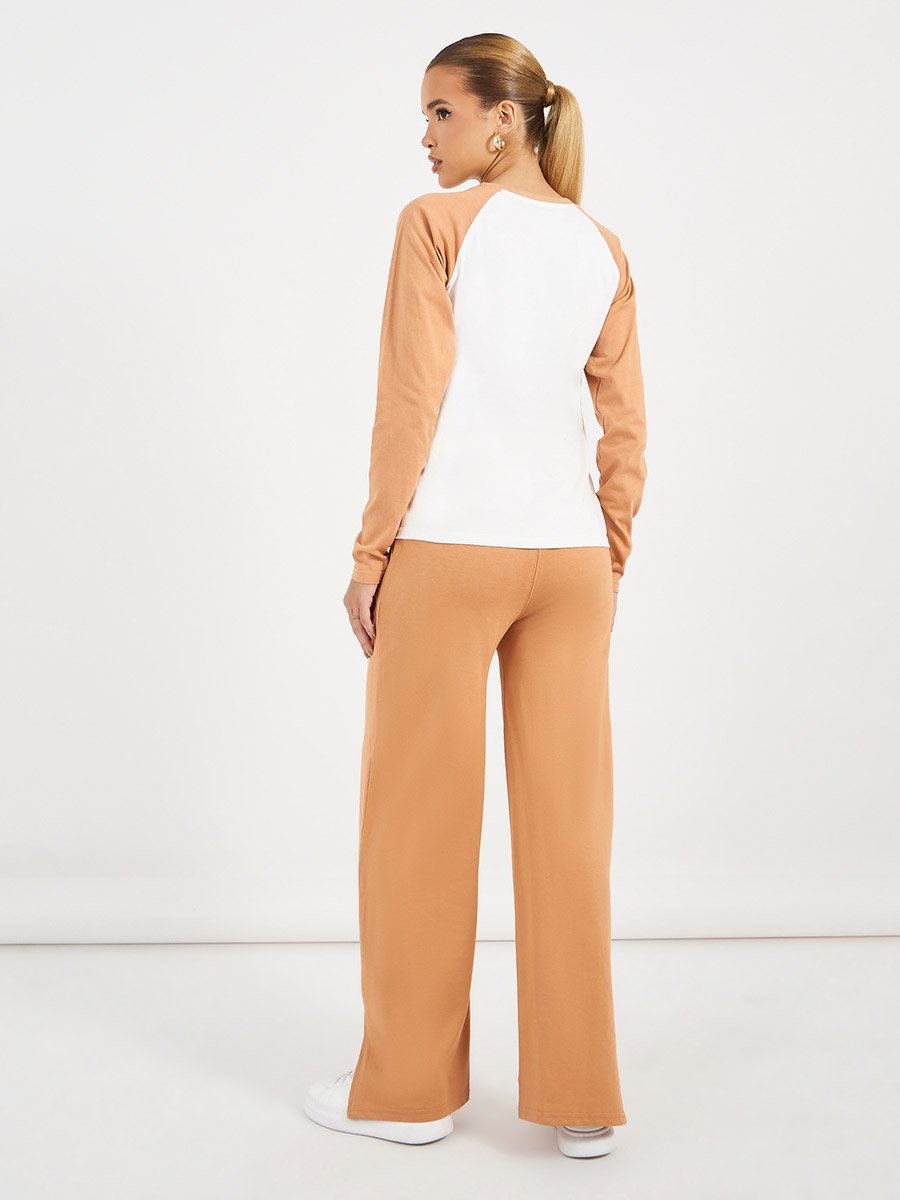 Contrast Raglan Long Sleeve T-Shirt and Wide Leg Joggers Co-Ords
