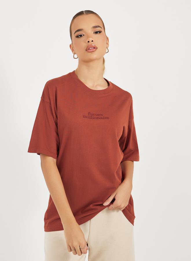 Oversized Embroidered Slogan T-Shirt