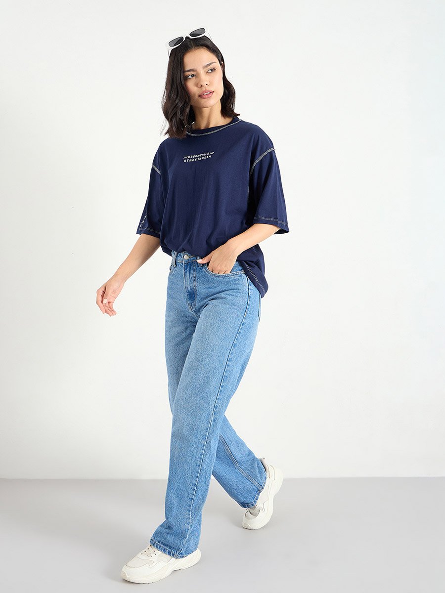 Oversized Overlock Seam Detail 100% Cotton T-Shirt